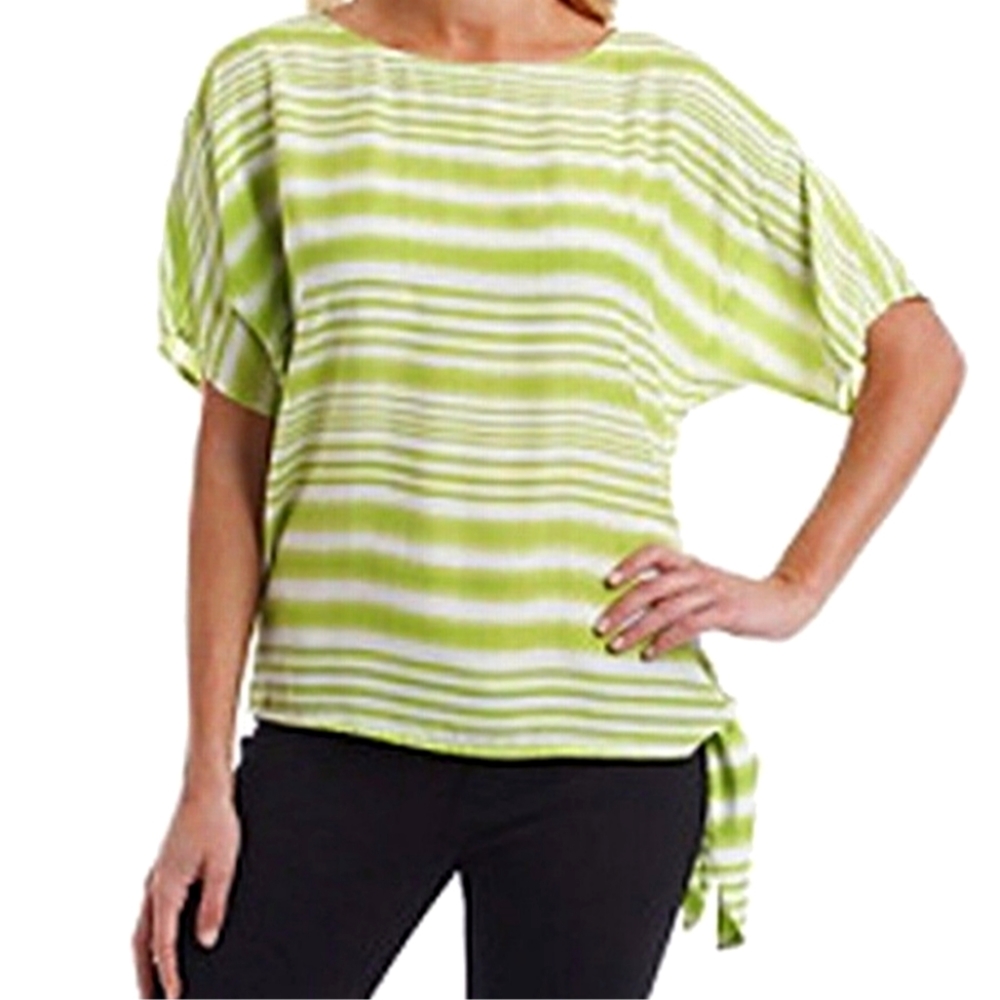 Michael Kors lime green stripe blouse with side tie
